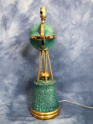 Vtg Space Age Retro Mid Century Ceramic And Brass Lamp,  Globe Gilt Speckled 60s