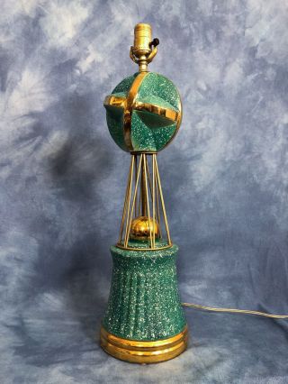 Vtg Space Age Retro Mid Century Ceramic and Brass Lamp,  Globe Gilt Speckled 60s 2