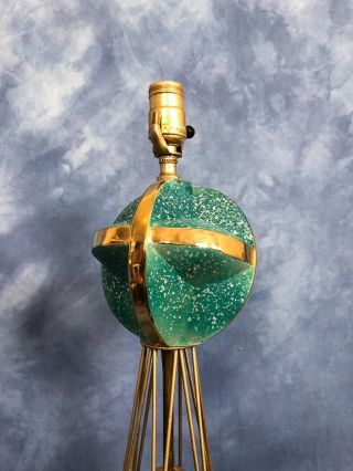 Vtg Space Age Retro Mid Century Ceramic and Brass Lamp,  Globe Gilt Speckled 60s 3