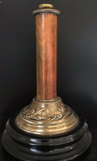 Victorian Wood And Brass Oil Lamp Base