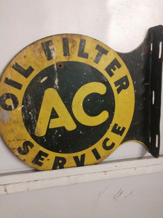 Vintage Ac Oil Filter Service Gas Station Advertising Metal Flange Sign