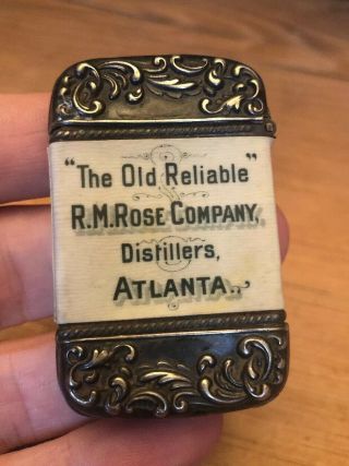 Advertising Match Safe R.  M.  Rose Co.  Distillers Atlanta Ga Silver
