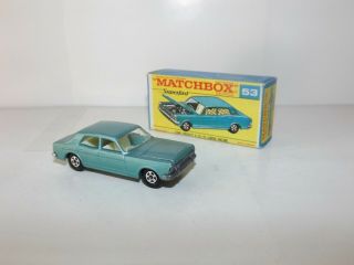 Matchbox Trans.  S/f No.  53 - A Ford Zodiac Rare Light Blue,  Thin 5 Spoke Wheels Mib
