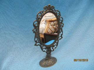 Vintage Small Standing Ornate Brass Dressing Table Mirror