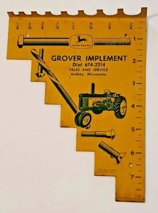 Rare Vintage John Deere Grover Imp.  Bolt Gauge Amboy Minnesota