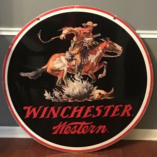 Extremely Rare Double Sided Winchester Sign - “rider” Metal Dealer Sign 38” Look