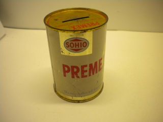 Vintage Gas Station Service Oil Can Bank Sohio Premex Oil 4 Inch Tall Good Cond.