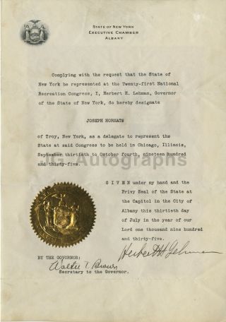 Herbert H.  Lehman - 45th Governor Of York - Signed Letter (tls)