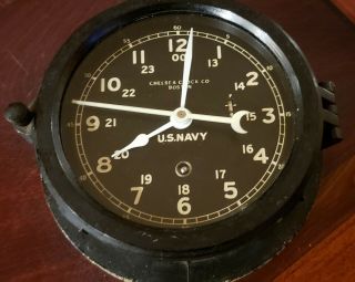 Vietnam Era Us Navy Chelsea Ships Clock 6 Inch Black Brass Engraved Dial 1970