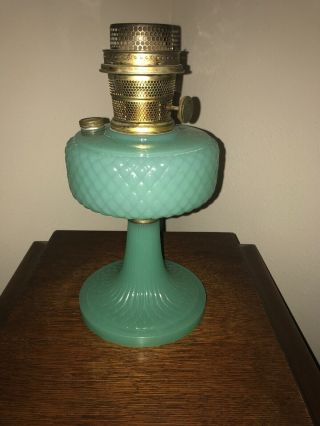 Old 1930s Aladdin Green Moonstone Quilt Pattern Oil Lamp Model B Burner B - 86
