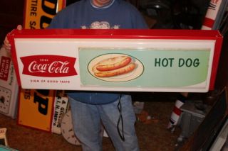 Large Vintage 1957 Coca Cola Hot Dog Fishtail Soda Pop 37 " Lighted Metal Sign
