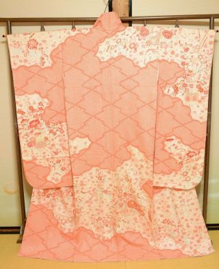Furisode Silk Kimono Women Japanese Vintage Robe Shibori Matsuzakaya 158cm /725