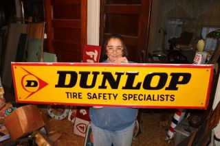 Large Vintage Dunlop Tires Gas Station 60 " Embossed Metal Sign