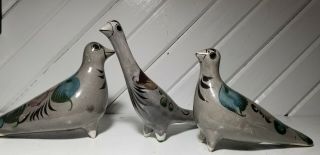 Vintage Mexican Tonala Burnished Pottery Bird Dove Figurines 4 " Mexico Folk Art