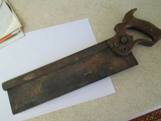 Vtg Antique Cast Steel Wood Handle Henry Disston & Sons Back Miter Hand Saw 12 "