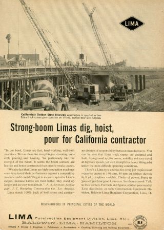 1961 Lima Truck Crane Ad California’s Golden Freeway Construction