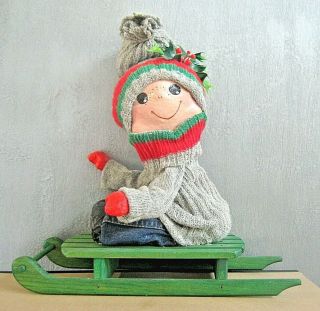 Vintage Unique Department Store Boy On Sled Christmas Display