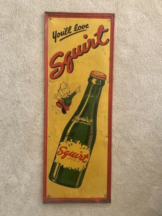 Rare Large Vintage 1942 Squirt Soda Pop Gas Station 41.  5” X 15” Metal Sign - Boy
