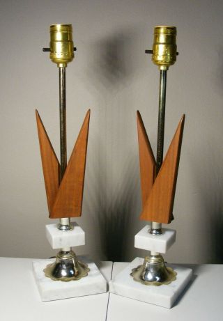 Small Vintage Mcm Tulip Table Lamps W/ Marble Bases