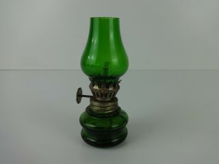 Oil Lamp Miniature Green Glass Vintage Traditional Mood Lighting Home Design