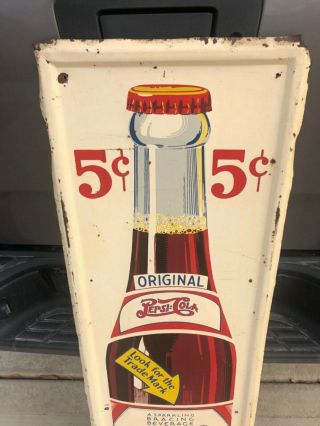 1930/40’s Pepsi Cola Sign Bottle Double Dot Soda Pop 5 Cent 49” Rare Gas Oil 3