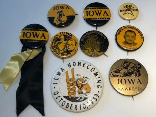 9 University Of Iowa Hawkeye Vintage Buttons,  1939 Nile Kinnick - Heisman Year