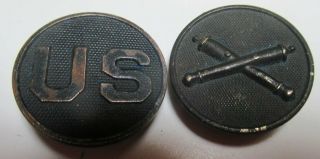 World War I (1) Left & Right Bronze Artillery Collar Disk 1910 - 1924 Screw Back