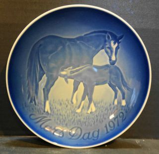 Bing Grondahl Mors Dag Mothers Day Plate Horses 1972 Blue White Porcelain