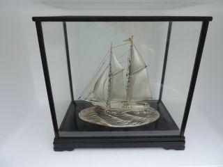 Rare Finest Large 2 Masted Solid Sterling Silver Model Ship Boat Yacht 200 Gr