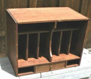 Wood Desk Top With Cubby Holes - Vintage Storage/display Compartments One Drawer