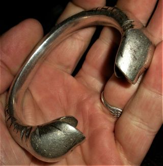 Antique Dragon / Dog Head Heavy Ingot Silver Celtic / Viking Bracelet Vafo