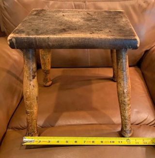 Antique Wood Stool Milking Country Primitive Wood Display Plant Stand