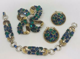 Rare Alfred Philippe Trifari Jeweled Symphony Pin,  Bracelet And Earrings Set