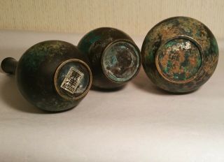 3 antique japanese bronze vase vtg bulbous flower bud mcm table art sculpture 2