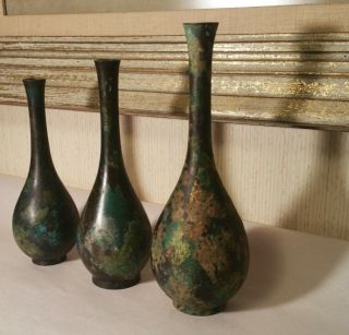 3 antique japanese bronze vase vtg bulbous flower bud mcm table art sculpture 3