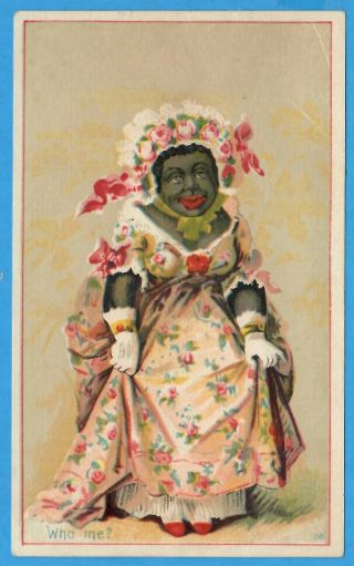 " Who Me? " Woman In A Flowery Dress Black Americana Victorian Trade Card