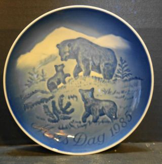 Bing Grondahl Mors Dag Mothers Day Plate Bears 1985 Blue White Porcelain