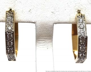 Vintage 14k Yellow Gold Approx 0.  55ctw Fine Diamond Octagonal Hoop Earrings