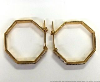 Vintage 14K Yellow Gold Approx 0.  55ctw Fine Diamond Octagonal Hoop Earrings 3