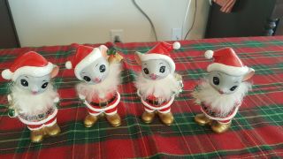 4 Napcoware Japan Vintage Ceramic Christmas Bearded Mice Santa Figurines