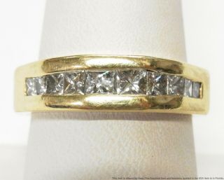 Heavy 14k Gold 1.  70ctw Princess Diamond Mens Ring Vintage Channel Set Band 9.  75