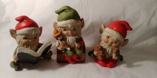 Set Of 3 - Vintage Homco Christmas Elf Toy Maker Elves 5406