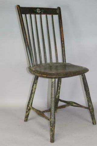 One Of A Pair A 19th C Ri Windsor Rod Back Chair In Grungy Old Green Paint 4