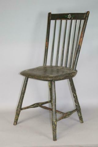 ONE OF A PAIR A 19TH C RI WINDSOR ROD BACK CHAIR IN GRUNGY OLD GREEN PAINT 4 2