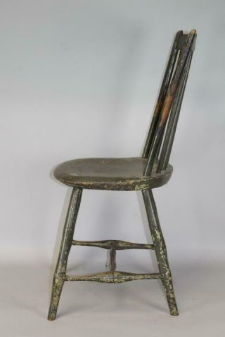 ONE OF A PAIR A 19TH C RI WINDSOR ROD BACK CHAIR IN GRUNGY OLD GREEN PAINT 4 3