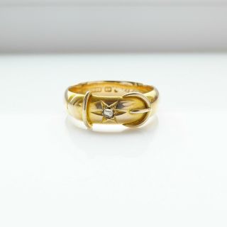 Antique 15ct Gold And Diamond Buckle Ring Hallmarked Birmingham Love Symbol