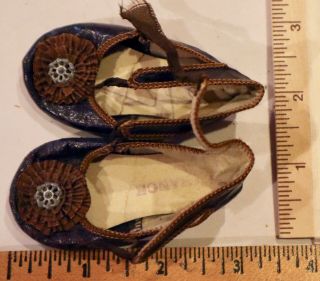 Antique French Leather Shoes For Antique Bisque Doll,  See Ruler For Size