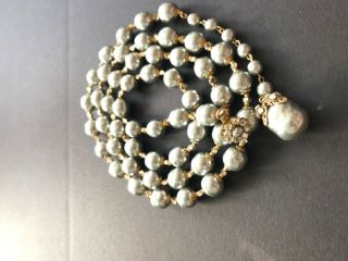 Sign Miriam Haskell Large Baroque Silver Pearls Rhinestone Necklace Jewelry 42 "