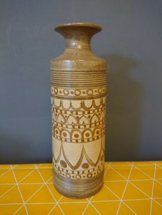 Vtg Retro Denby Langley Pottery Lamp Base - Mid Century Brown Hand Painted 70s