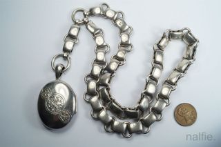 Antique English Victorian Period Silver Bookchain Collar & Locket C1880